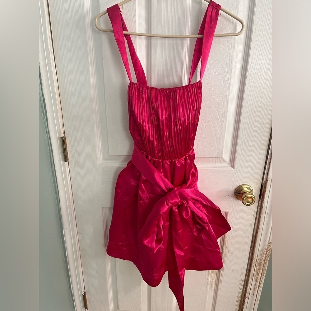 Anthropologie Maeve Pink Satin Bow Mini Dress Size 6 - Picture 6 of 9